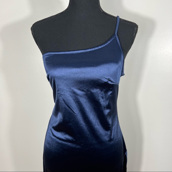 Romwe Women's Elegant One Shoulder Sleeveless Split Hem, Midi Dress Navy Blue L - Picture 2 of 13